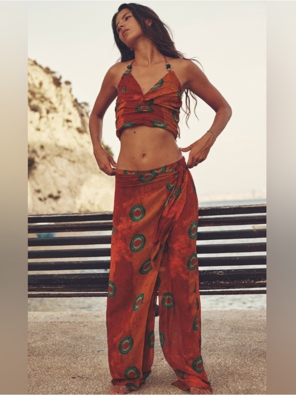 NWOT Zara Womens Size M Orange Boho Bohemian Sheer Trouser Pants Skirt Beach